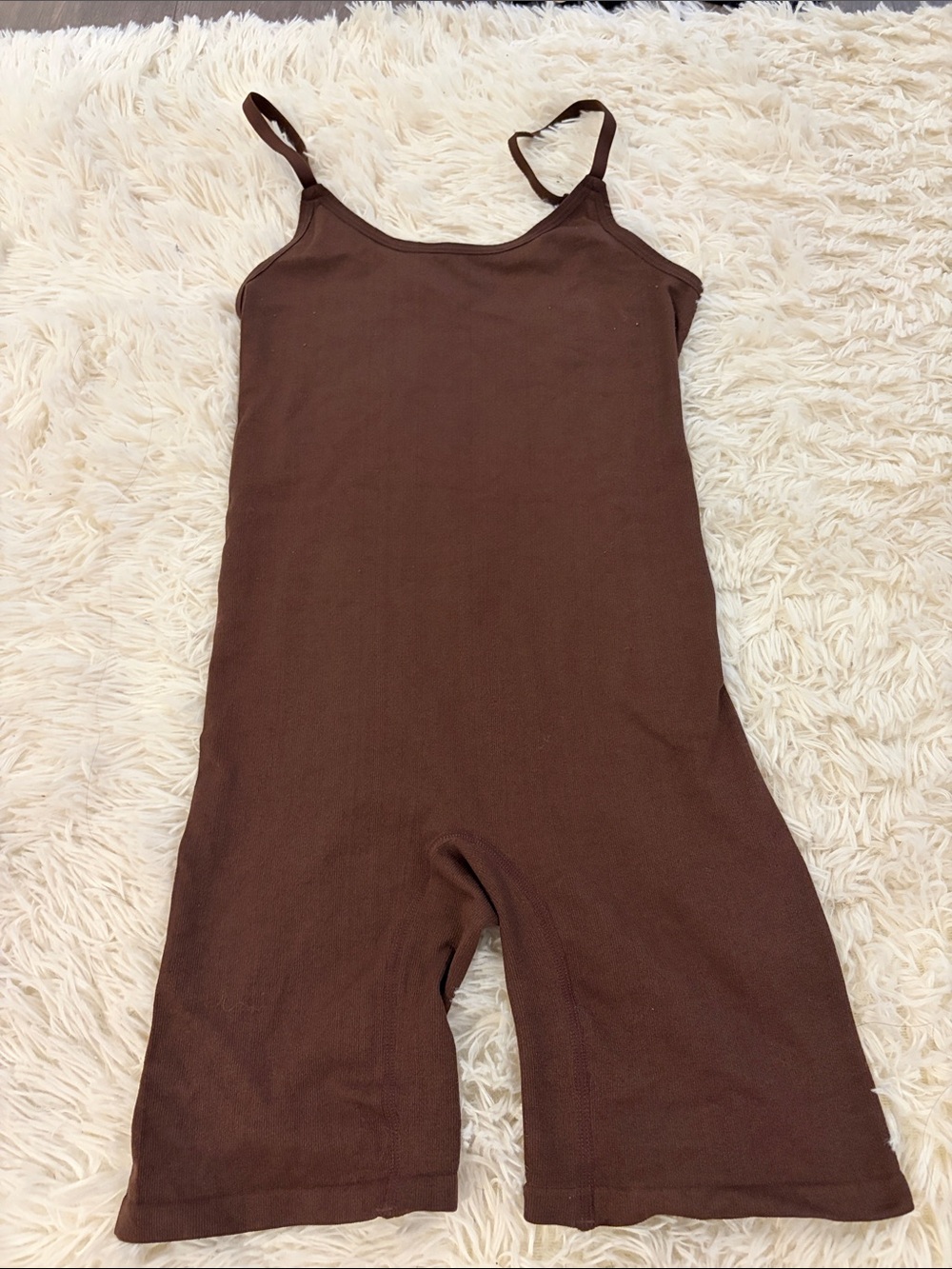 Brown Stretch Ribbed Romper - Unbranded